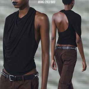 Zara Black Drape Backless Asymmetric Tank Top NEW